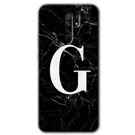 Xiaomi Redmi 9 Siyah Mermer Desenli G Harfi Baskılı Uyumlu Silikon Kılıf