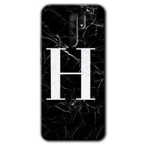 Xiaomi Redmi 9 Siyah Mermer Desenli H Harfi Baskılı Uyumlu Silikon Kılıf