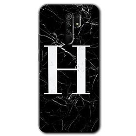 Xiaomi Redmi 9 Siyah Mermer Desenli H Harfi Baskılı Uyumlu Silikon Kılıf