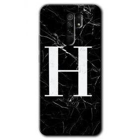 Xiaomi Redmi 9 Siyah Mermer Desenli H Harfi Baskılı Uyumlu Silikon Kılıf