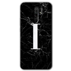 Xiaomi Redmi 9 Siyah Mermer Desenli İ Harfi Baskılı Uyumlu Silikon Kılıf