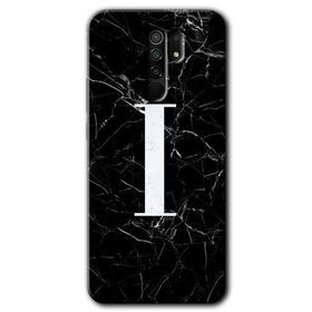 Xiaomi Redmi 9 Siyah Mermer Desenli İ Harfi Baskılı Uyumlu Silikon Kılıf