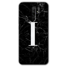 Xiaomi Redmi 9 Siyah Mermer Desenli İ Harfi Baskılı Uyumlu Silikon Kılıf