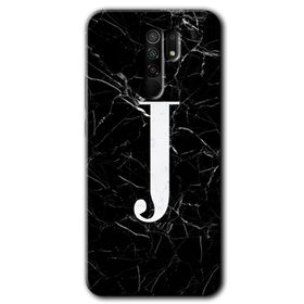 Xiaomi Redmi 9 Siyah Mermer Desenli J Harfi Baskılı Uyumlu Silikon Kılıf
