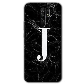 Xiaomi Redmi 9 Siyah Mermer Desenli J Harfi Baskılı Uyumlu Silikon Kılıf