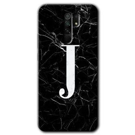 Xiaomi Redmi 9 Siyah Mermer Desenli J Harfi Baskılı Uyumlu Silikon Kılıf