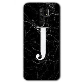 Xiaomi Redmi 9 Siyah Mermer Desenli J Harfi Baskılı Uyumlu Silikon Kılıf