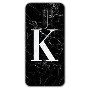 Xiaomi Redmi 9 Siyah Mermer Desenli K Harfi Baskılı Uyumlu Silikon Kılıf