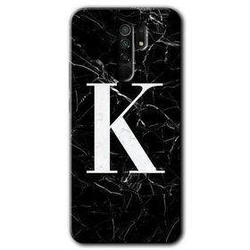 Xiaomi Redmi 9 Siyah Mermer Desenli K Harfi Baskılı Uyumlu Silikon Kılıf