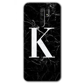 Xiaomi Redmi 9 Siyah Mermer Desenli K Harfi Baskılı Uyumlu Silikon Kılıf
