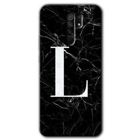 Xiaomi Redmi 9 Siyah Mermer Desenli L Harfi Baskılı Uyumlu Silikon Kılıf