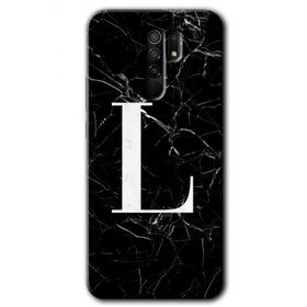 Xiaomi Redmi 9 Siyah Mermer Desenli L Harfi Baskılı Uyumlu Silikon Kılıf