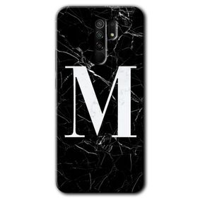 Xiaomi Redmi 9 Siyah Mermer Desenli M Harfi Baskılı Uyumlu Silikon Kılıf