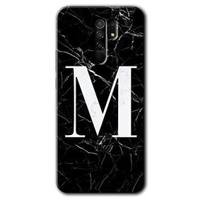 Xiaomi Redmi 9 Siyah Mermer Desenli M Harfi Baskılı Uyumlu Silikon Kılıf