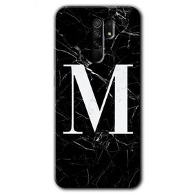Xiaomi Redmi 9 Siyah Mermer Desenli M Harfi Baskılı Uyumlu Silikon Kılıf