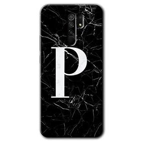 Xiaomi Redmi 9 Siyah Mermer Desenli P Harfi Baskılı Uyumlu Silikon Kılıf