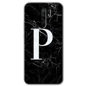 Xiaomi Redmi 9 Siyah Mermer Desenli P Harfi Baskılı Uyumlu Silikon Kılıf