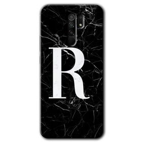 Xiaomi Redmi 9 Siyah Mermer Desenli R Harfi Baskılı Uyumlu Silikon Kılıf