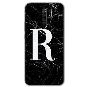 Xiaomi Redmi 9 Siyah Mermer Desenli R Harfi Baskılı Uyumlu Silikon Kılıf
