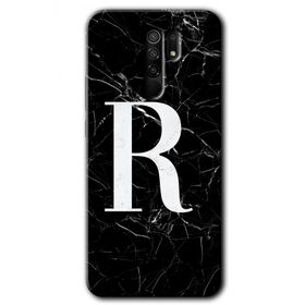 Xiaomi Redmi 9 Siyah Mermer Desenli R Harfi Baskılı Uyumlu Silikon Kılıf