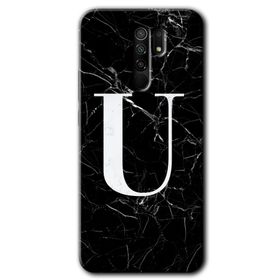 Xiaomi Redmi 9 Siyah Mermer Desenli U Harfi Baskılı Uyumlu Silikon Kılıf