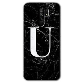 Xiaomi Redmi 9 Siyah Mermer Desenli U Harfi Baskılı Uyumlu Silikon Kılıf