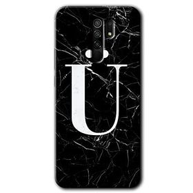 Xiaomi Redmi 9 Siyah Mermer Desenli U Harfi Baskılı Uyumlu Silikon Kılıf