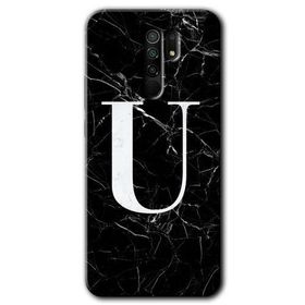 Xiaomi Redmi 9 Siyah Mermer Desenli U Harfi Baskılı Uyumlu Silikon Kılıf