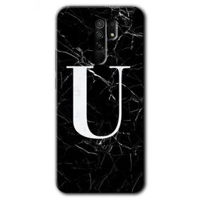 Xiaomi Redmi 9 Siyah Mermer Desenli U Harfi Baskılı Uyumlu Silikon Kılıf