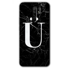 Xiaomi Redmi 9 Siyah Mermer Desenli U Harfi Baskılı Uyumlu Silikon Kılıf