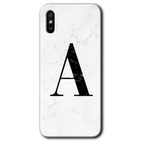 Xiaomi Redmi 9A Beyaz Mermer Desenli A Harfi Baskılı Uyumlu Silikon Kılıf