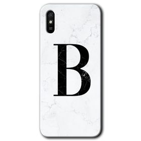 Xiaomi Redmi 9A Beyaz Mermer Desenli B Harfi Baskılı Uyumlu Silikon Kılıf