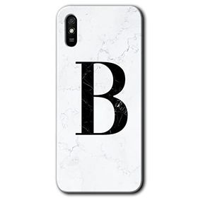 Xiaomi Redmi 9A Beyaz Mermer Desenli B Harfi Baskılı Uyumlu Silikon Kılıf