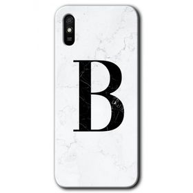 Xiaomi Redmi 9A Beyaz Mermer Desenli B Harfi Baskılı Uyumlu Silikon Kılıf