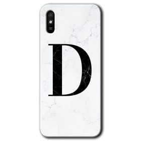 Xiaomi Redmi 9A Beyaz Mermer Desenli D Harfi Baskılı Uyumlu Silikon Kılıf