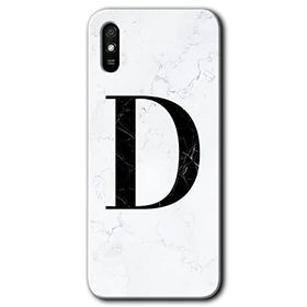 Xiaomi Redmi 9A Beyaz Mermer Desenli D Harfi Baskılı Uyumlu Silikon Kılıf