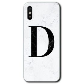 Xiaomi Redmi 9A Beyaz Mermer Desenli D Harfi Baskılı Uyumlu Silikon Kılıf