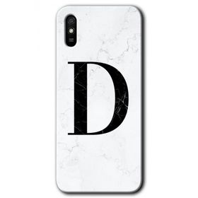 Xiaomi Redmi 9A Beyaz Mermer Desenli D Harfi Baskılı Uyumlu Silikon Kılıf
