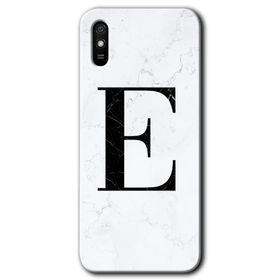 Xiaomi Redmi 9A Beyaz Mermer Desenli E Harfi Baskılı Uyumlu Silikon Kılıf