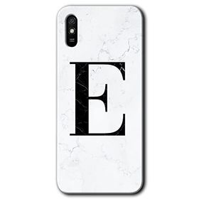 Xiaomi Redmi 9A Beyaz Mermer Desenli E Harfi Baskılı Uyumlu Silikon Kılıf