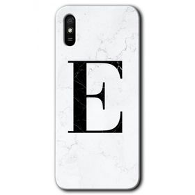 Xiaomi Redmi 9A Beyaz Mermer Desenli E Harfi Baskılı Uyumlu Silikon Kılıf