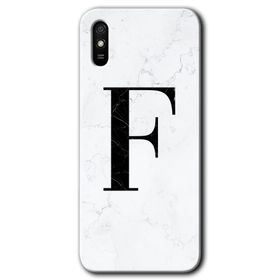 Xiaomi Redmi 9A Beyaz Mermer Desenli F Harfi Baskılı Uyumlu Silikon Kılıf