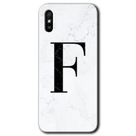 Xiaomi Redmi 9A Beyaz Mermer Desenli F Harfi Baskılı Uyumlu Silikon Kılıf