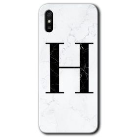 Xiaomi Redmi 9A Beyaz Mermer Desenli H Harfi Baskılı Uyumlu Silikon Kılıf