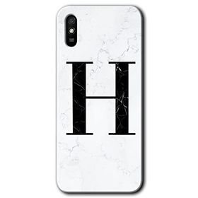 Xiaomi Redmi 9A Beyaz Mermer Desenli H Harfi Baskılı Uyumlu Silikon Kılıf