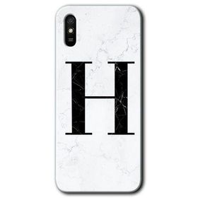 Xiaomi Redmi 9A Beyaz Mermer Desenli H Harfi Baskılı Uyumlu Silikon Kılıf