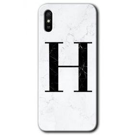 Xiaomi Redmi 9A Beyaz Mermer Desenli H Harfi Baskılı Uyumlu Silikon Kılıf