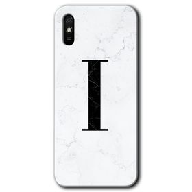 Xiaomi Redmi 9A Beyaz Mermer Desenli İ Harfi Baskılı Uyumlu Silikon Kılıf
