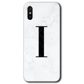 Xiaomi Redmi 9A Beyaz Mermer Desenli İ Harfi Baskılı Uyumlu Silikon Kılıf