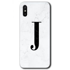 Xiaomi Redmi 9A Beyaz Mermer Desenli J Harfi Baskılı Uyumlu Silikon Kılıf